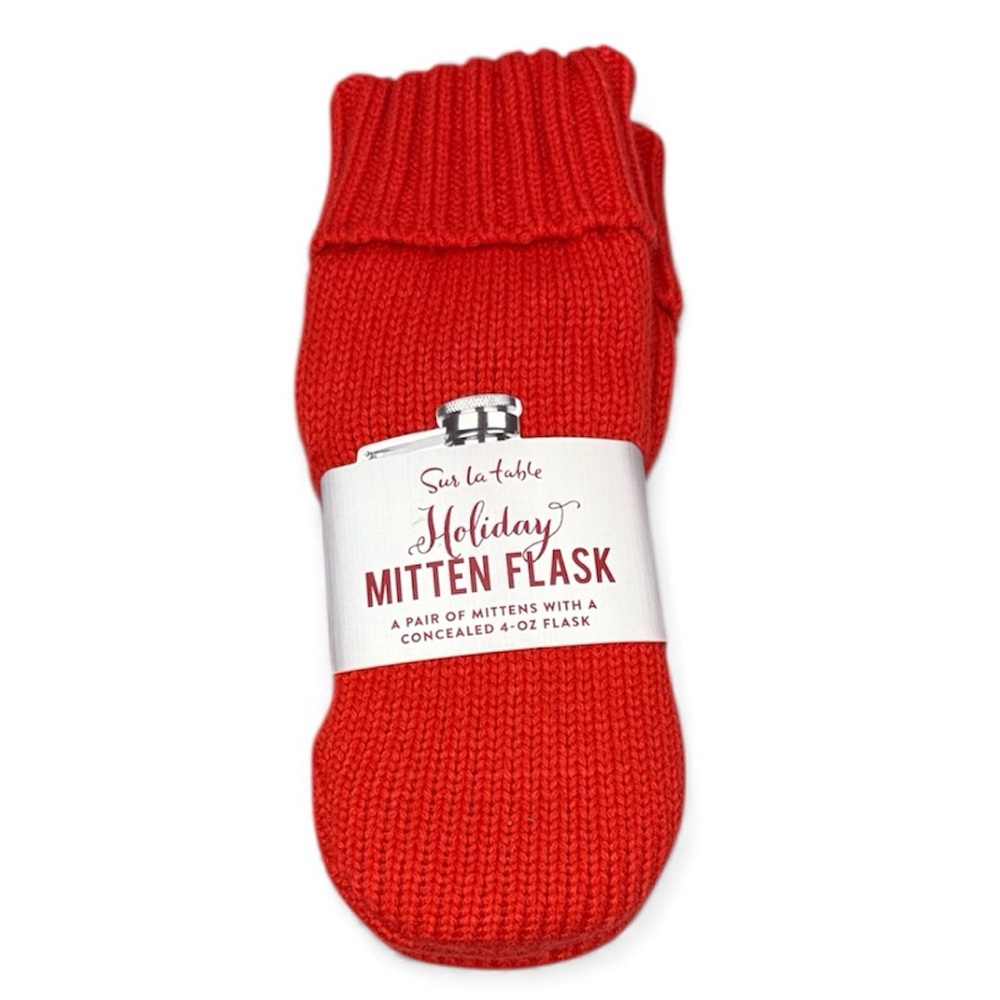 Sur La Table Red Holiday Knit Mitten with hidden Flask New NWT gift tailgate